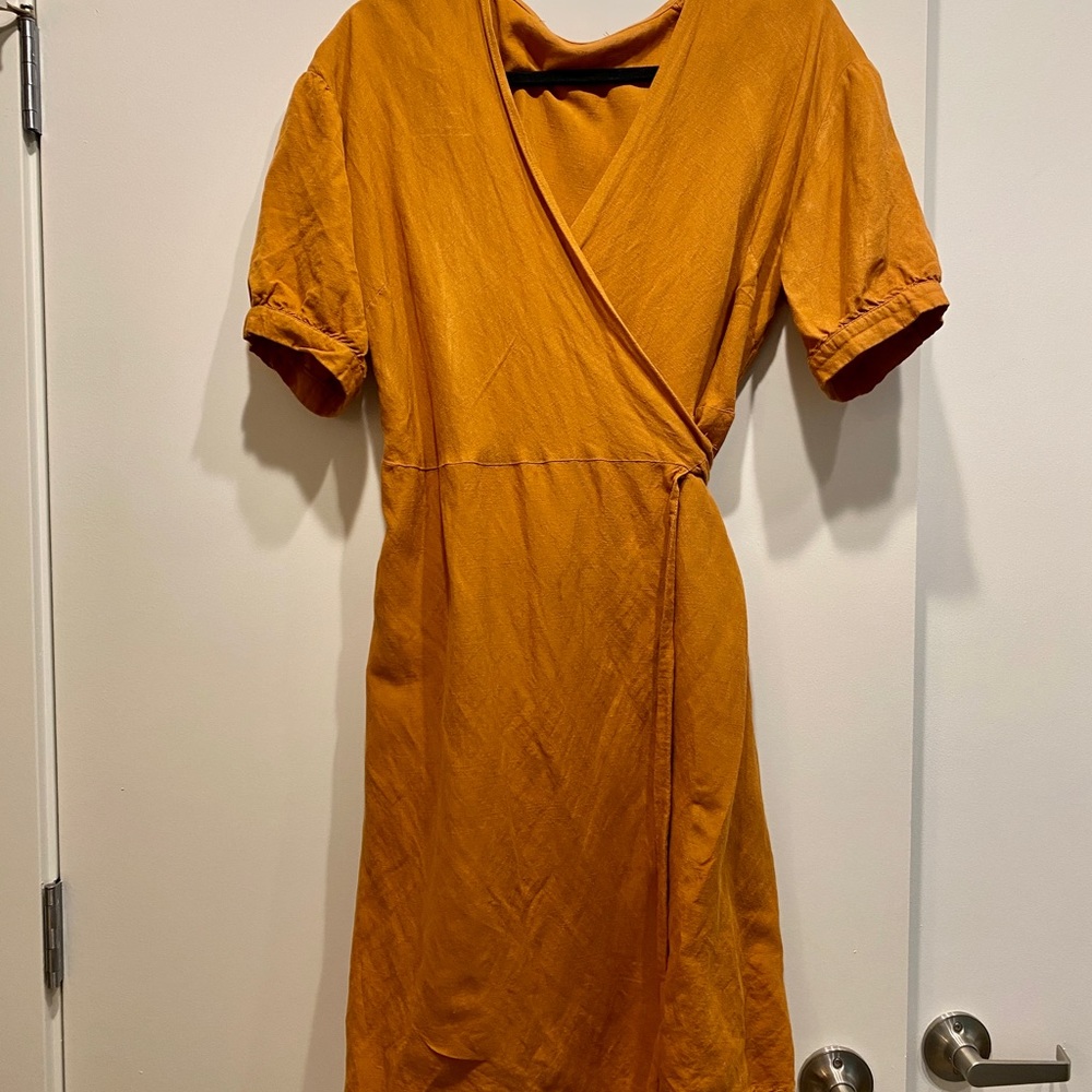 Gold Princess Highway Linen Wrap Dress